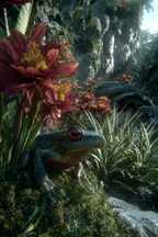 Der Frosch Umgeben Von Blumen Und Grünem Pflanzenparadies | Insekten und Amphibien | Tiere