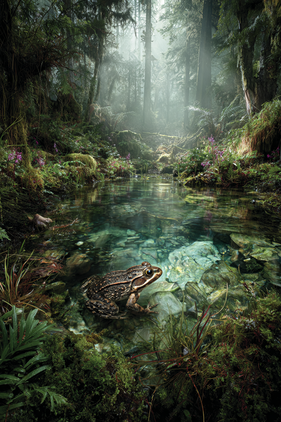 Friedlicher Wald Mit Frosch Am Klarenwasser | Insekten und Amphibien | Tiere