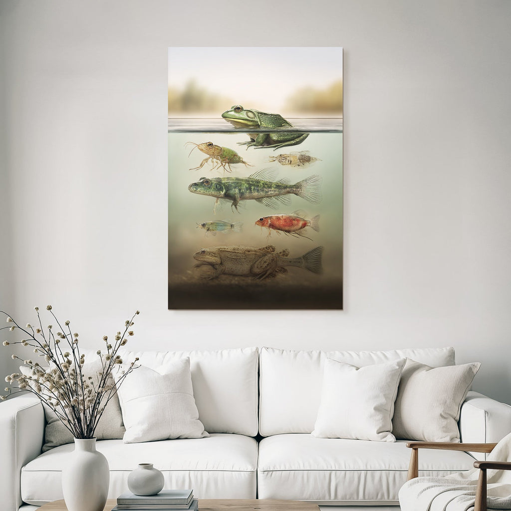 Frosch Und Fische Kreuzschnitt Des Wasserlebens