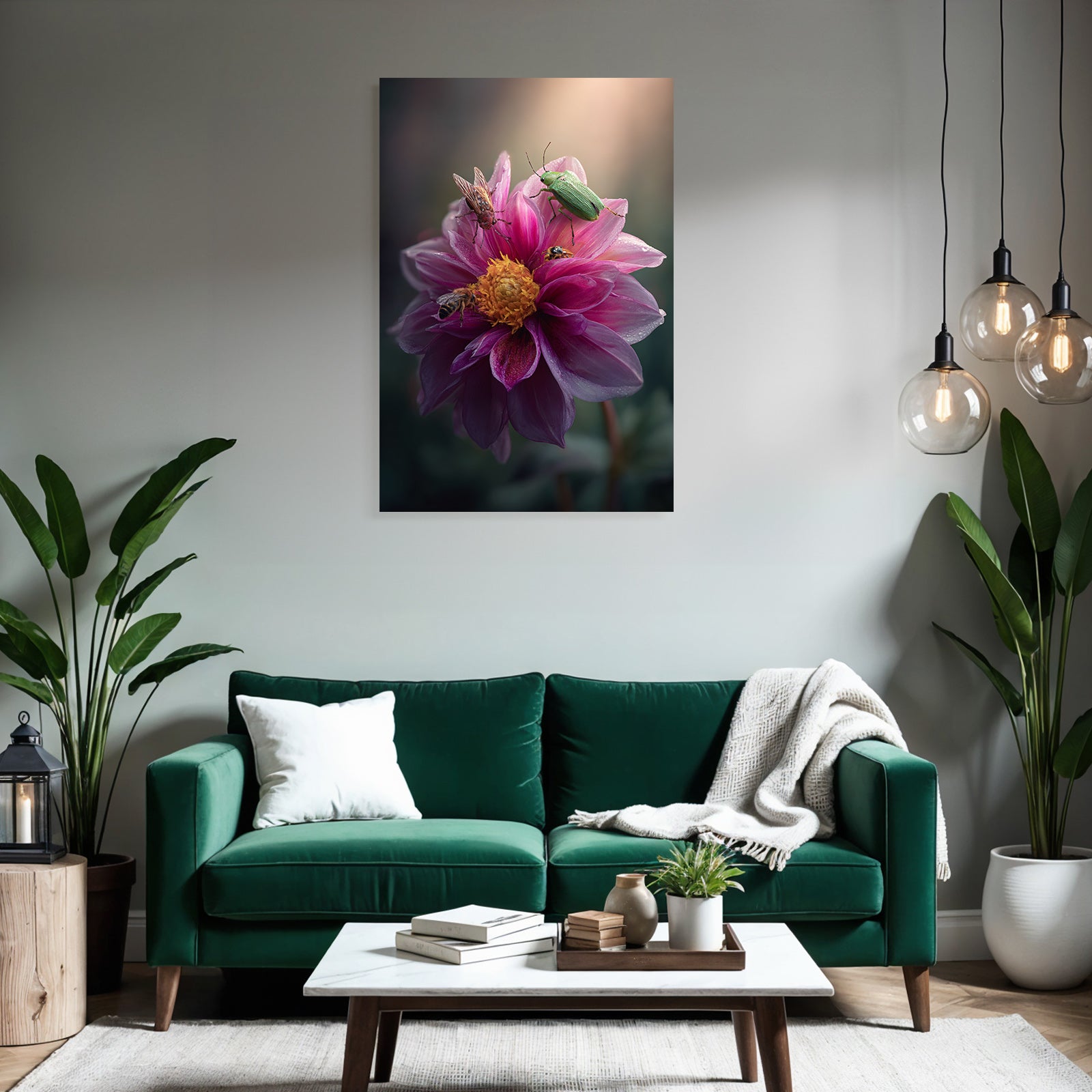 Grosse Pinke Blume Mit Insekten Und Regentropfen Am Morgen