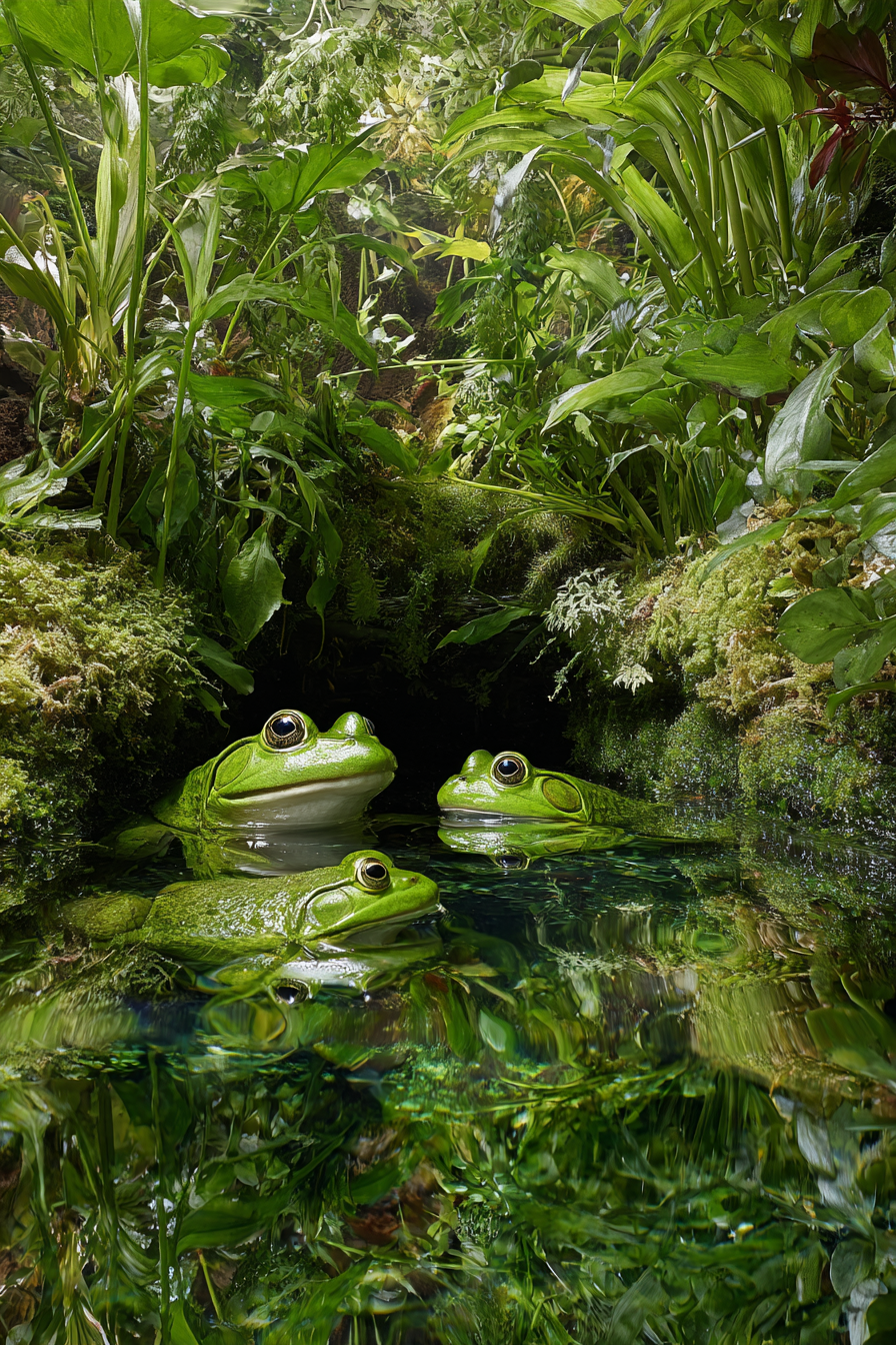 Grüne Frösche In Tropischer Umgebung Mit Wasser Reflektion | Insekten und Amphibien | Tiere