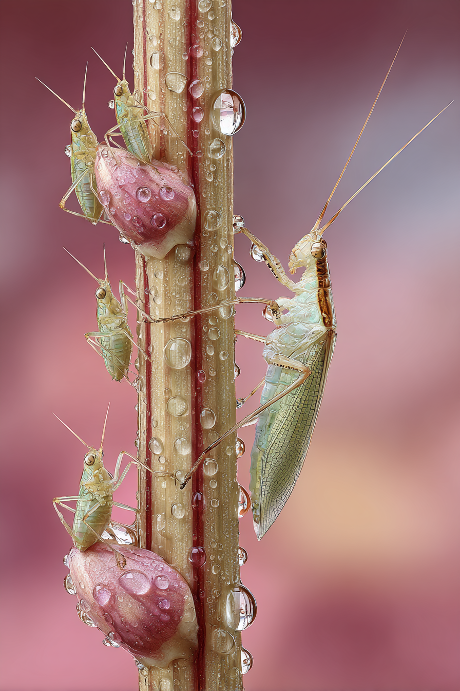 Insekten Auf Pflanzenstiel Mit Wassertropfen Nahaufnahme | Insekten und Amphibien | Tiere