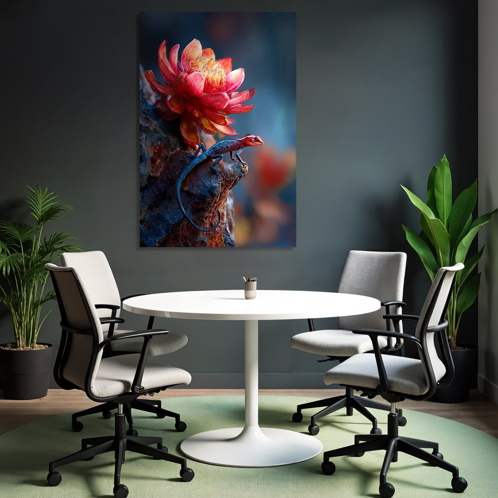 Lebendige Bunte Blume Und Auffallende Eidechse