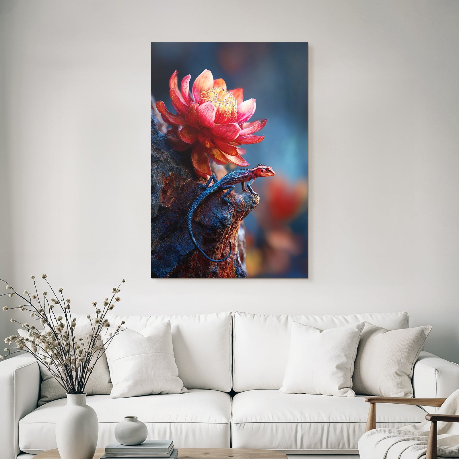 Lebendige Bunte Blume Und Auffallende Eidechse