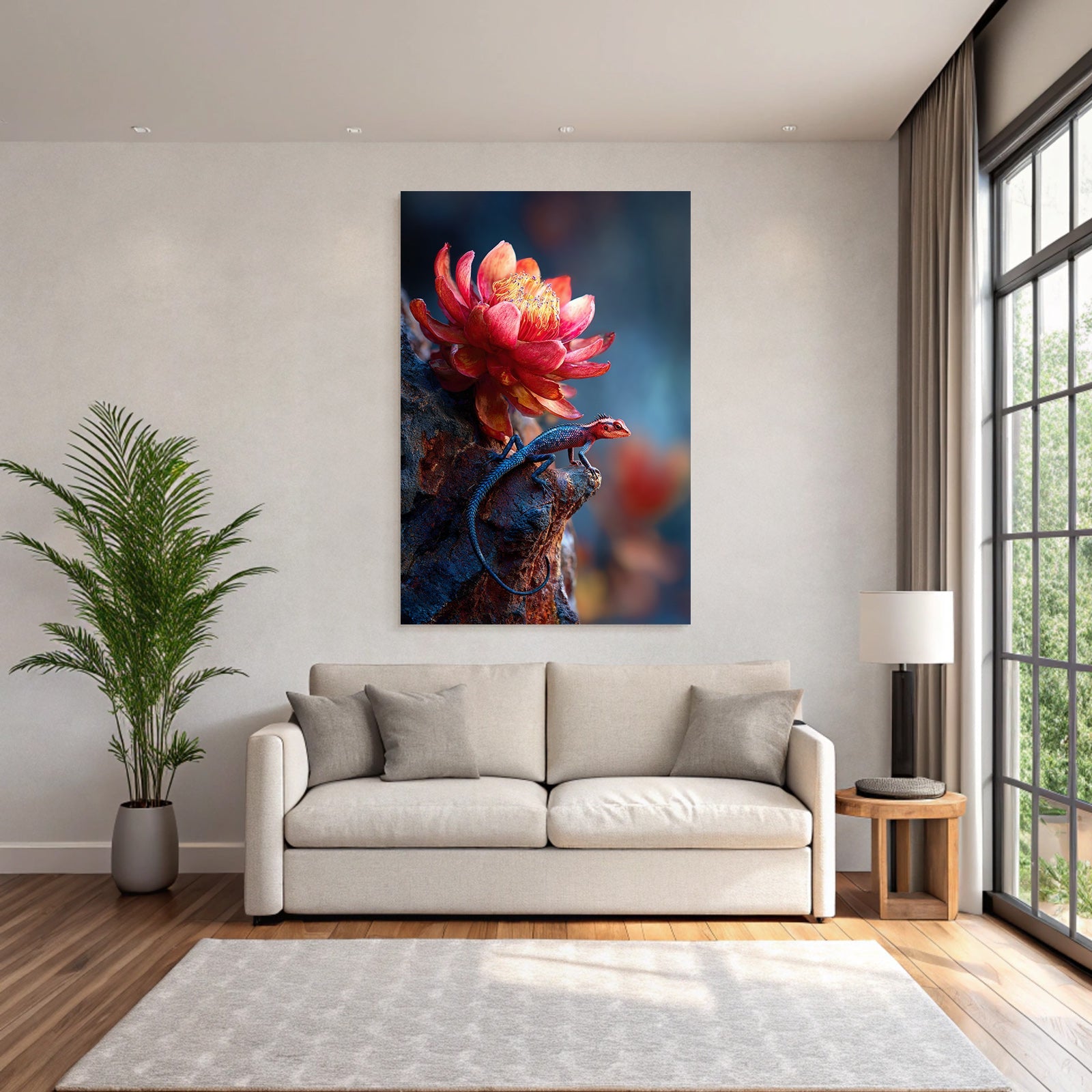 Lebendige Bunte Blume Und Auffallende Eidechse