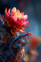 Lebendige Bunte Blume Und Auffallende Eidechse | Insekten und Amphibien | Tiere