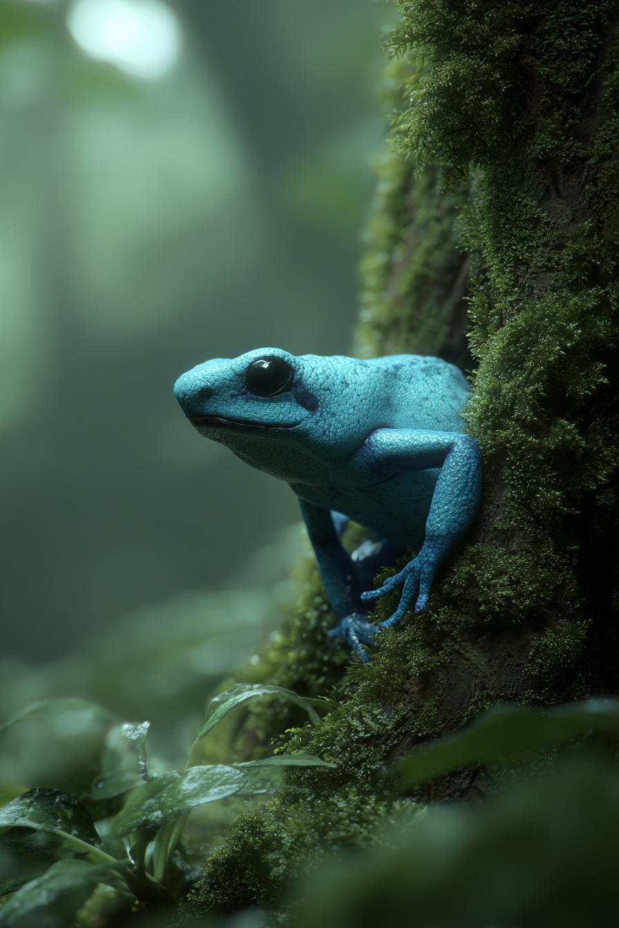 Lebhafter Blaür Frosch Auf Moosbedecktem Baumstamm Im Wald | Insekten und Amphibien | Tiere