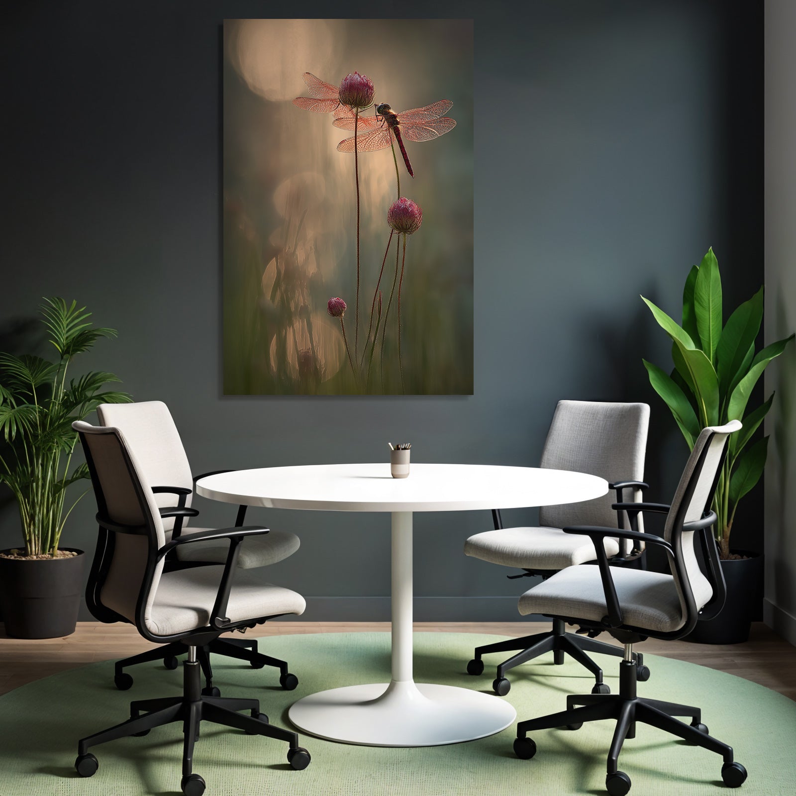 Libellen Auf Zarten Blumen Im Warmen Licht