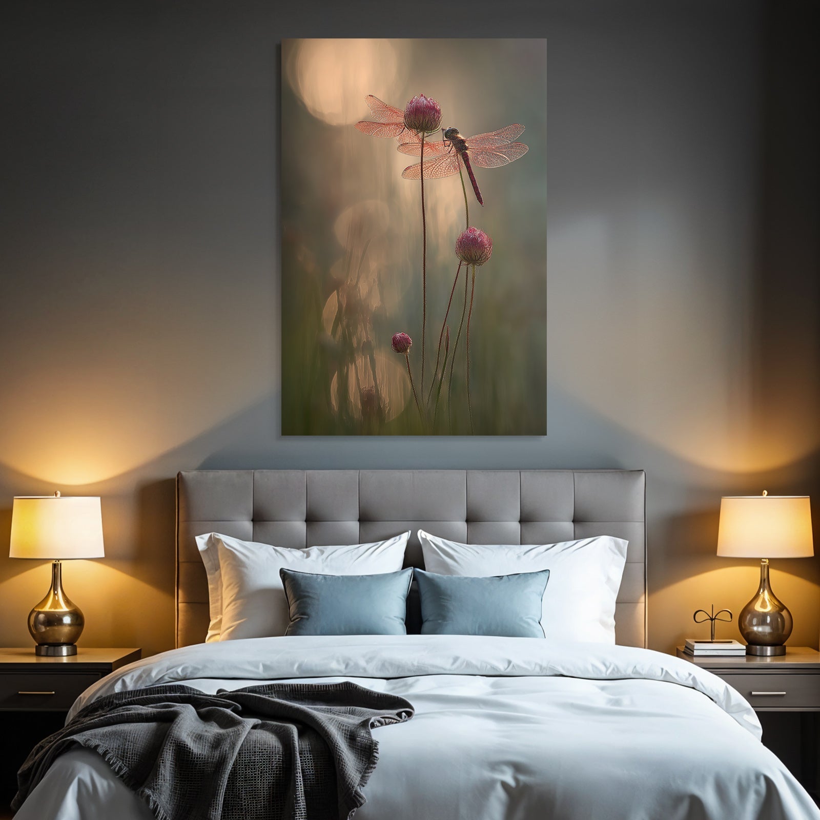Libellen Auf Zarten Blumen Im Warmen Licht