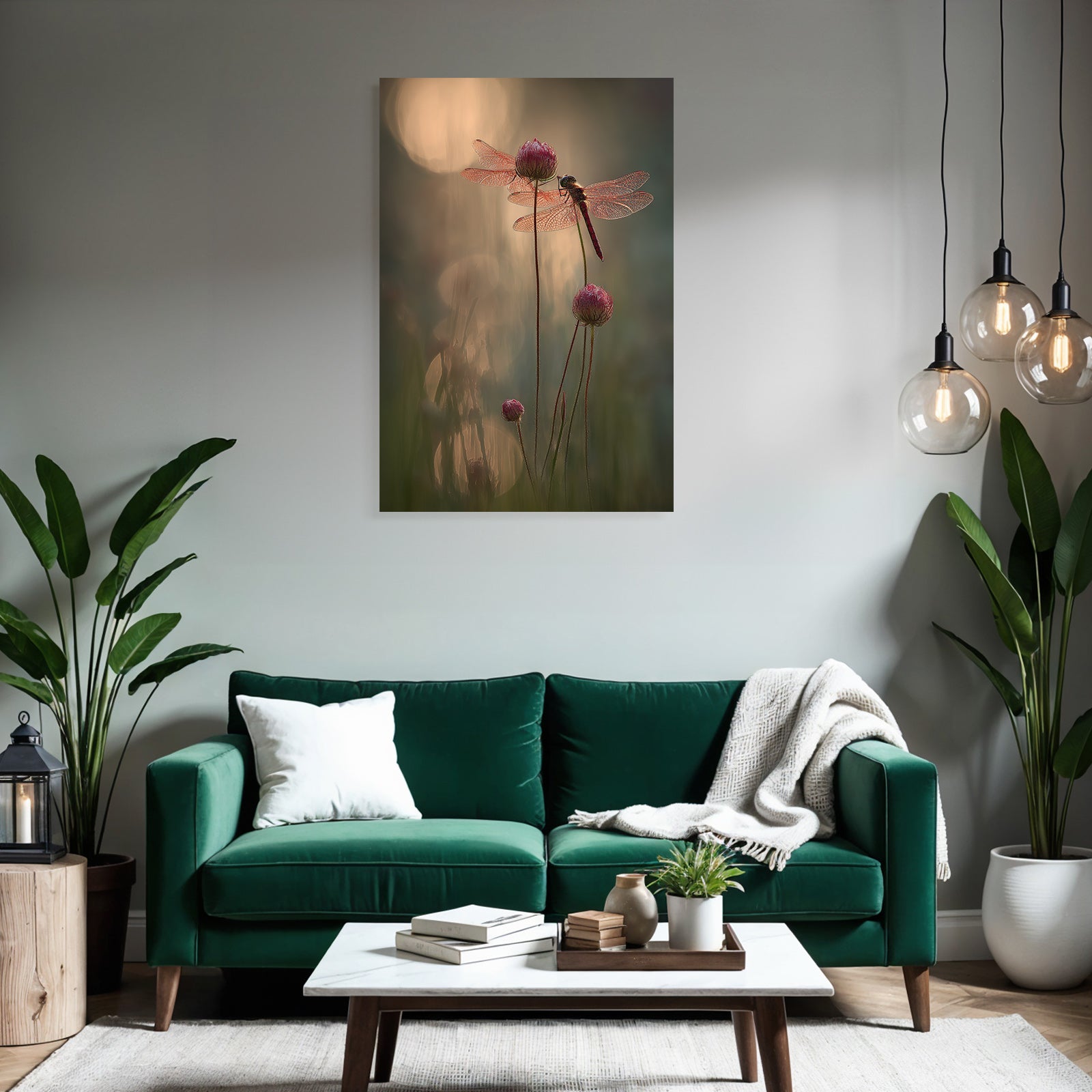 Libellen Auf Zarten Blumen Im Warmen Licht