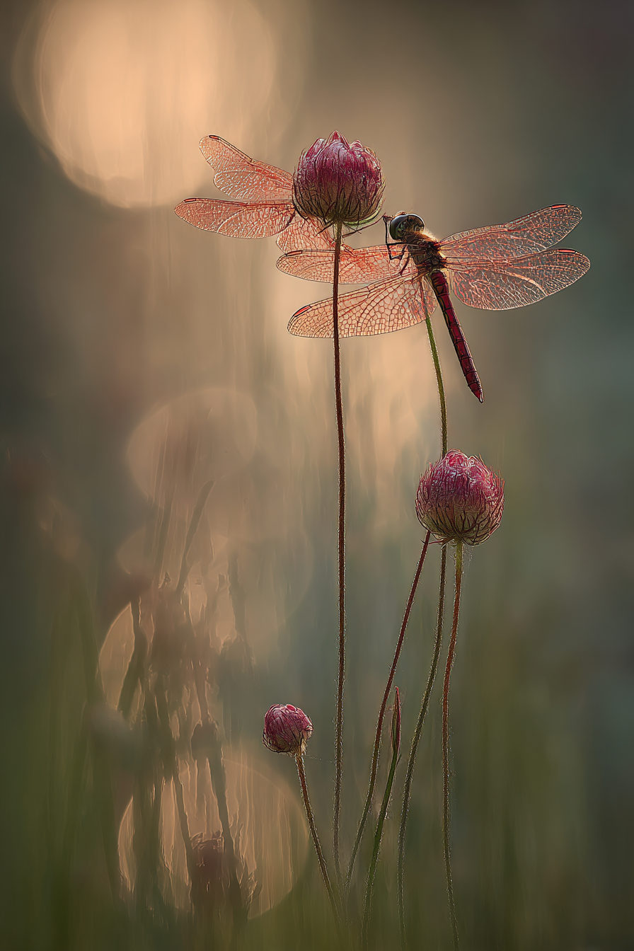 Libellen Auf Zarten Blumen Im Warmen Licht | Insekten und Amphibien | Tiere
