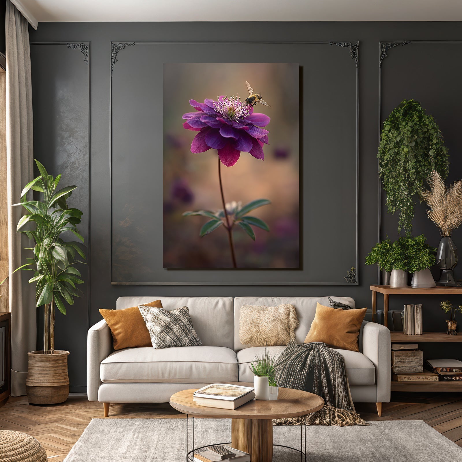 Nahaufnahme Von Einer Violetten Blume Mit Biene