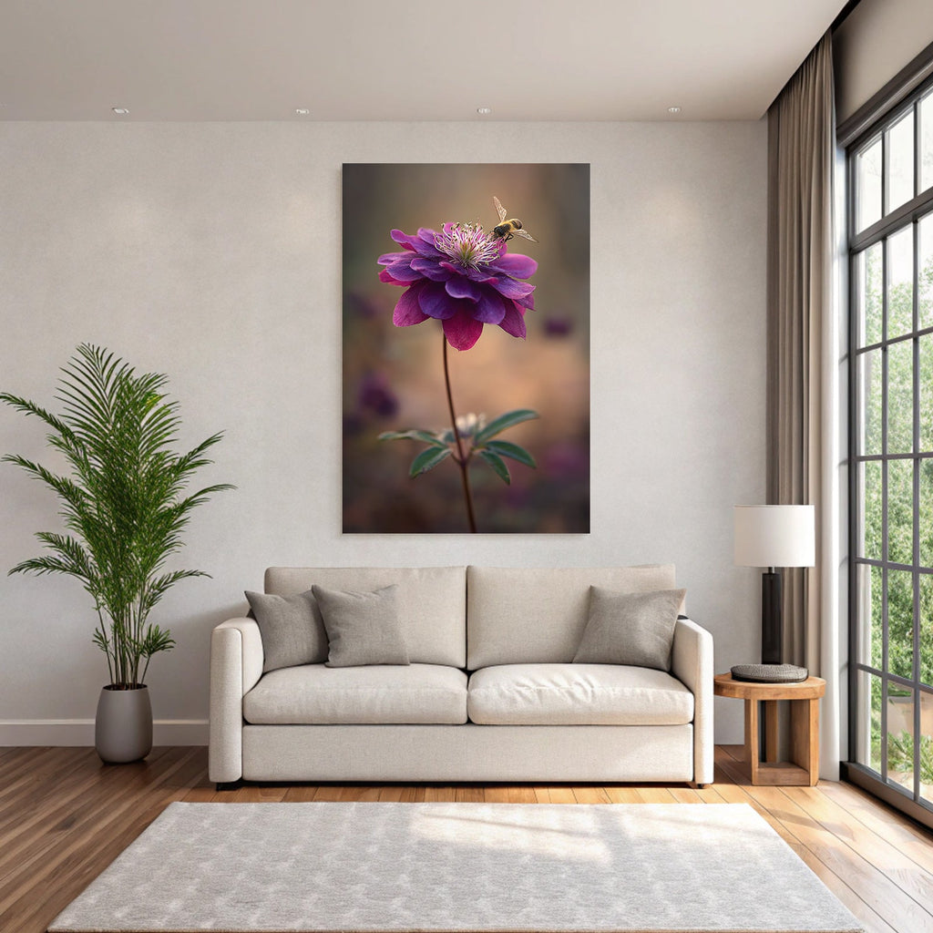Nahaufnahme Von Einer Violetten Blume Mit Biene