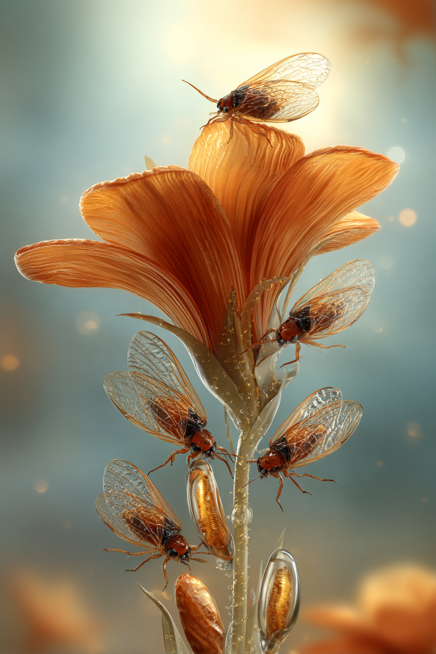 Orange Blume Mit Zikaden | Insekten und Amphibien | Tiere