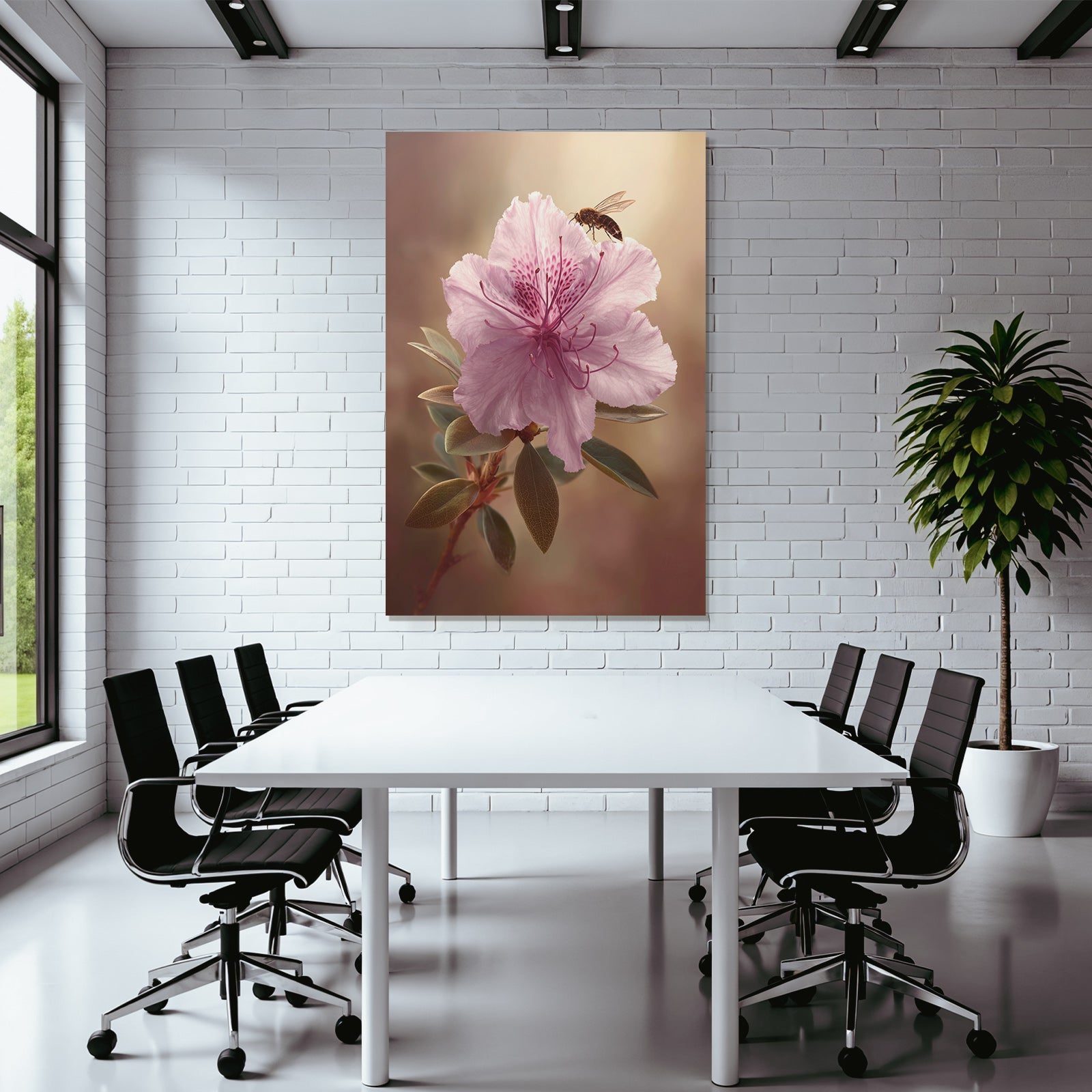 Pinkblume Mit Biene Nahaufnahme