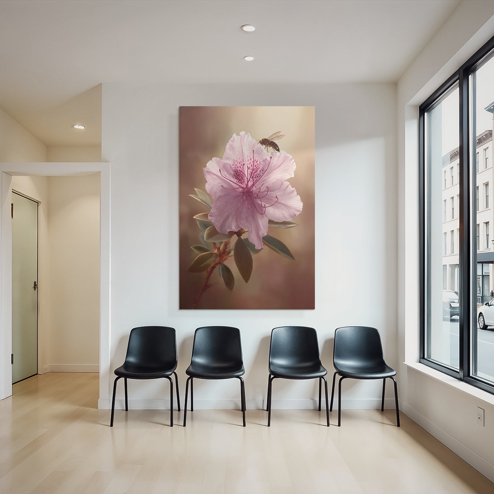 Pinkblume Mit Biene Nahaufnahme