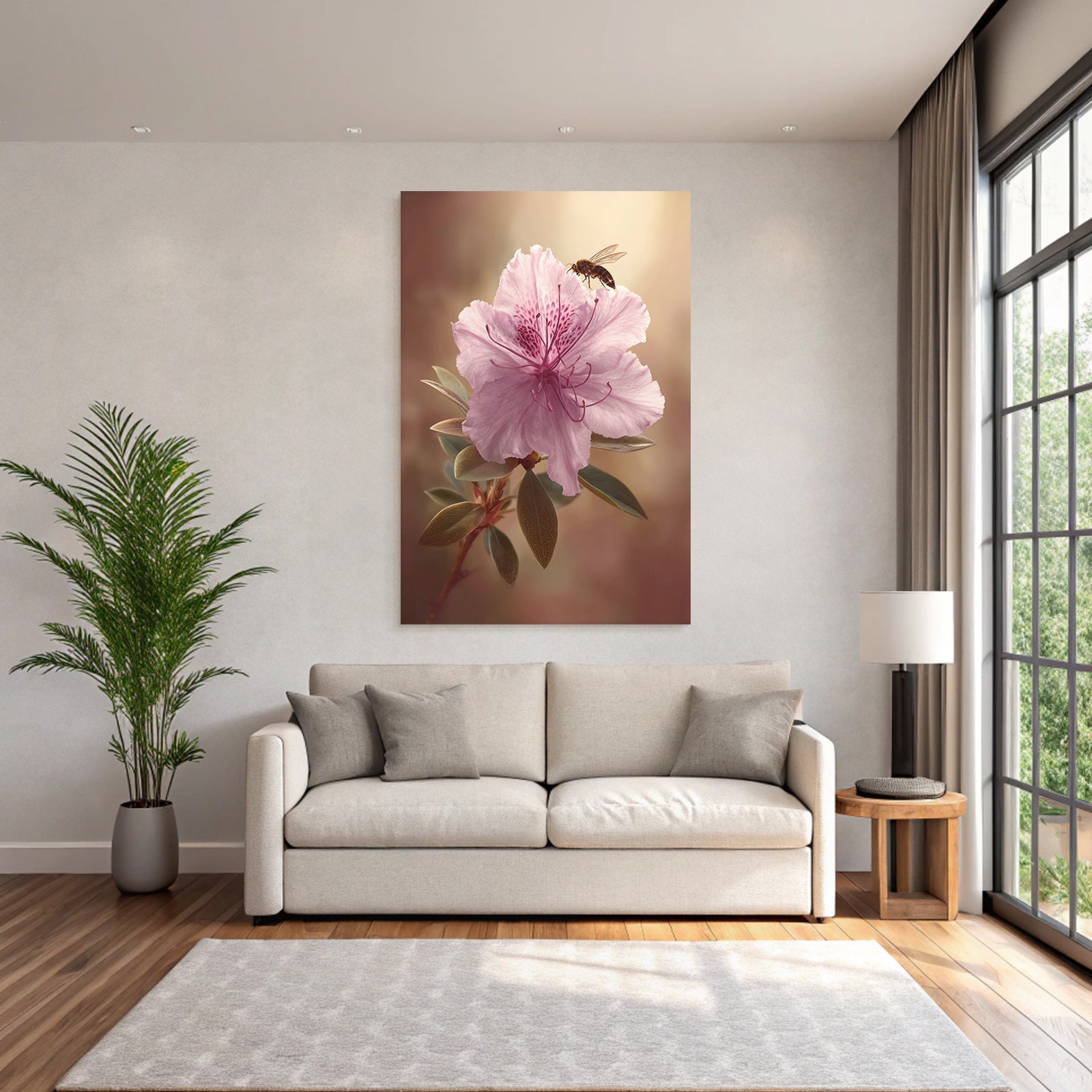 Pinkblume Mit Biene Nahaufnahme