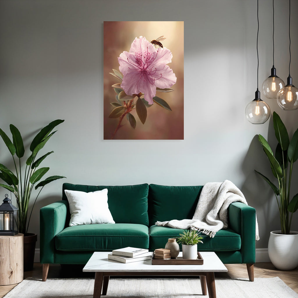 Pinkblume Mit Biene Nahaufnahme