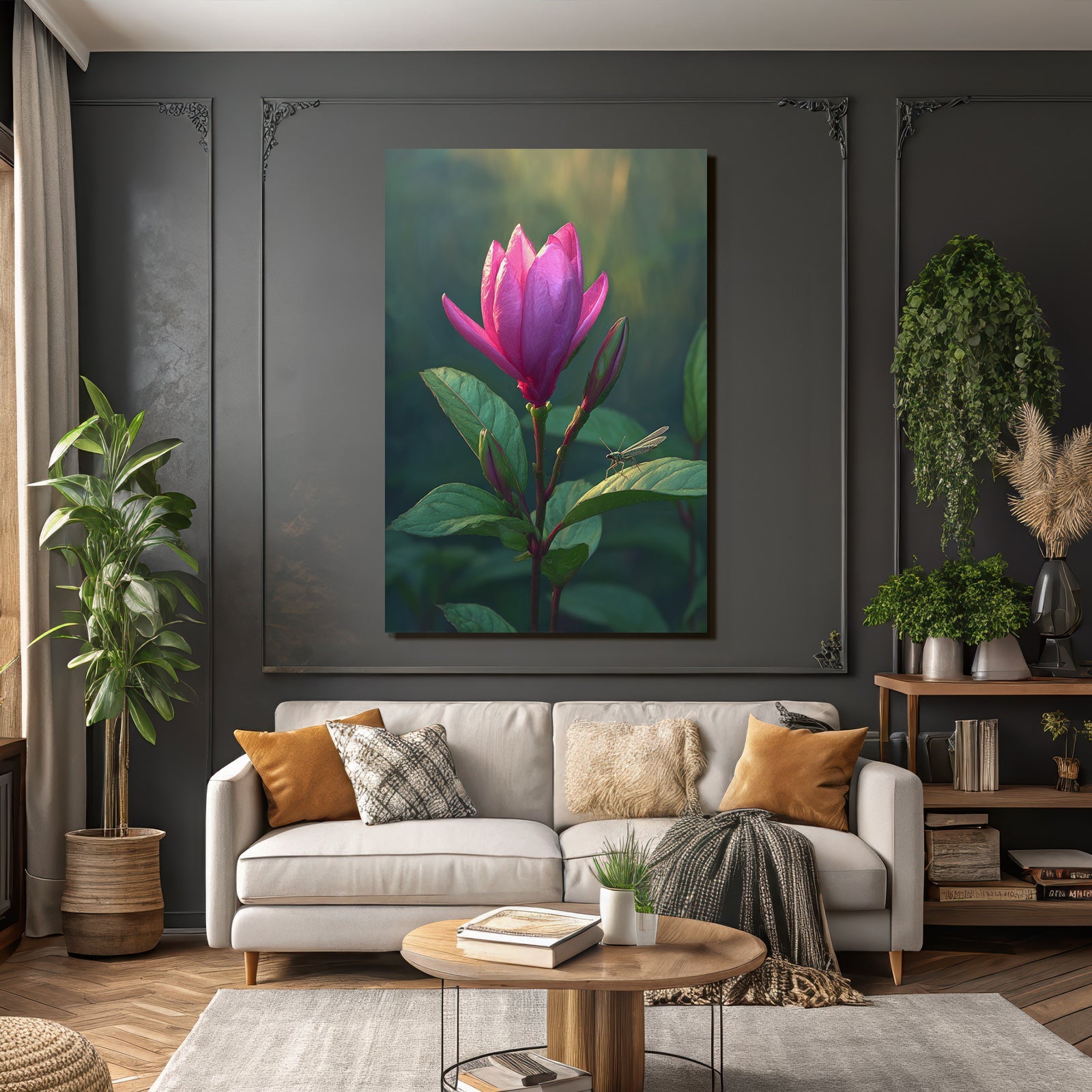 Rosa Blume Mit Grashupfer Auf Grunem Blatt Im Unscharfen Hintergrund