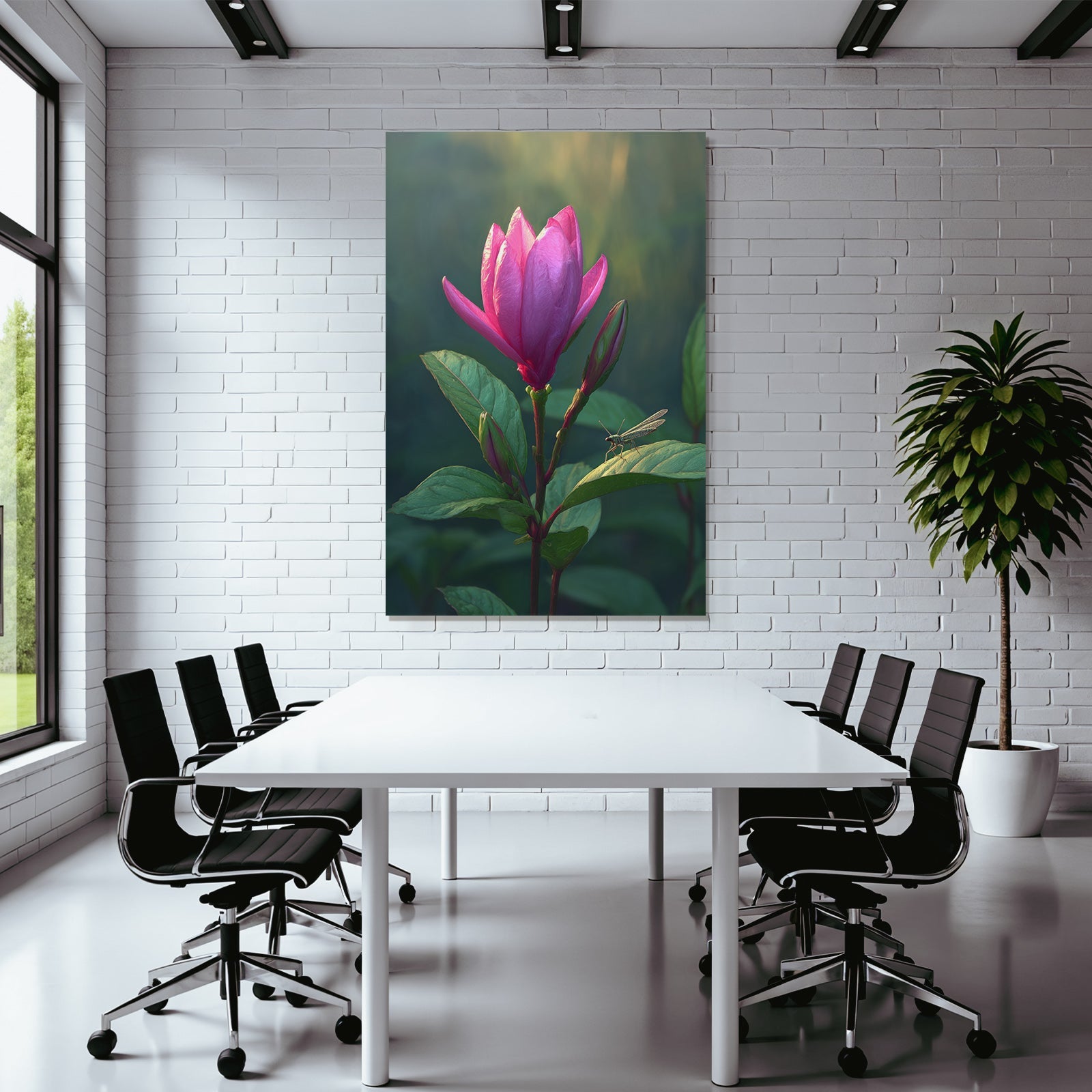 Rosa Blume Mit Grashupfer Auf Grunem Blatt Im Unscharfen Hintergrund