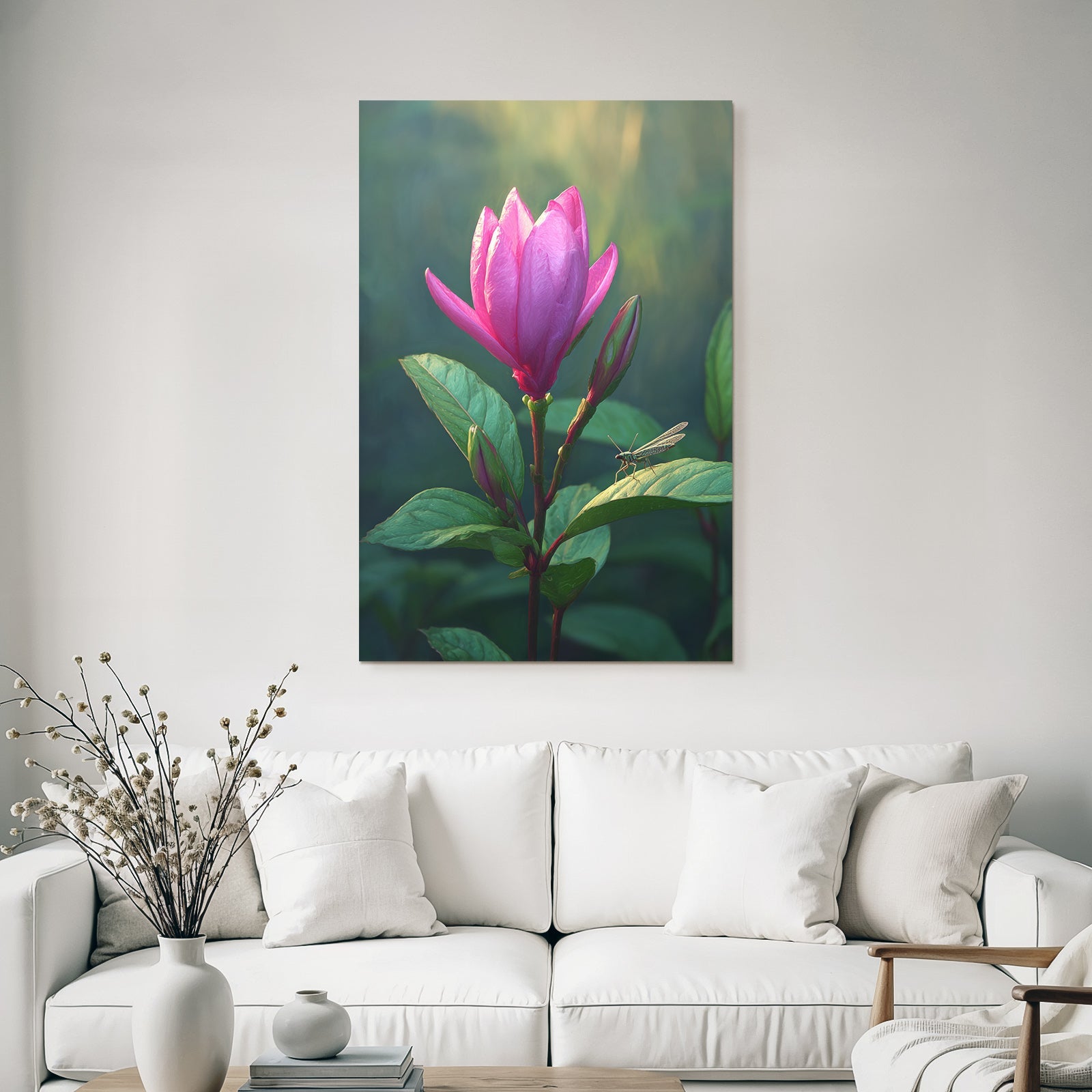 Rosa Blume Mit Grashupfer Auf Grunem Blatt Im Unscharfen Hintergrund