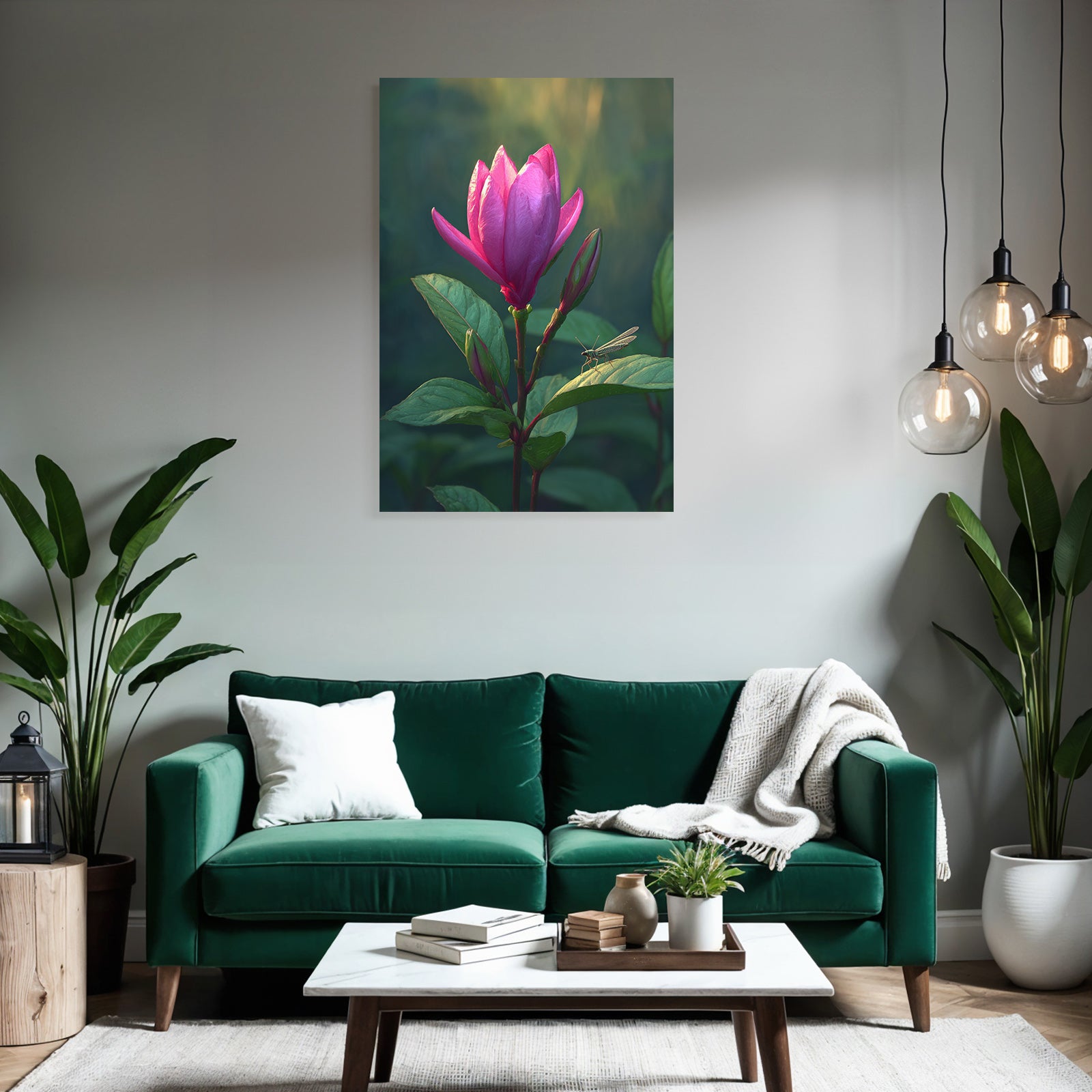 Rosa Blume Mit Grashupfer Auf Grunem Blatt Im Unscharfen Hintergrund