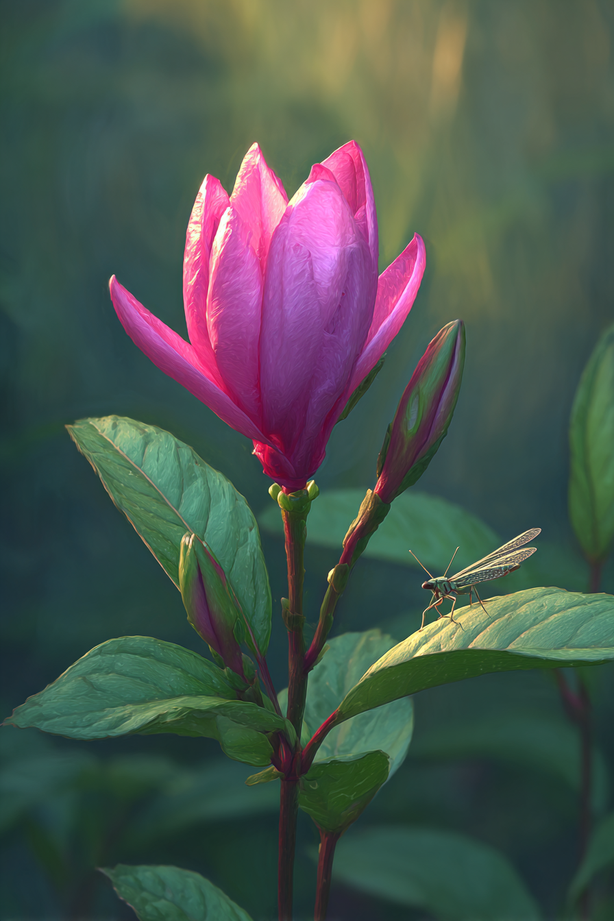 Rosa Blume Mit Grashupfer Auf Grunem Blatt Im Unscharfen Hintergrund | Insekten und Amphibien | Tiere