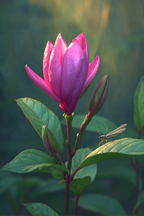 Rosa Blume Mit Grashupfer Auf Grunem Blatt Im Unscharfen Hintergrund | Insekten und Amphibien | Tiere