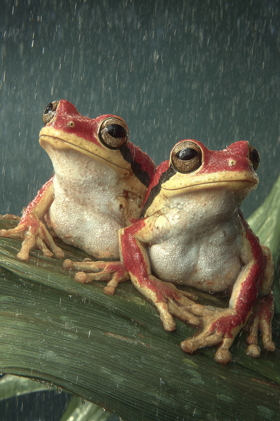 Zwei Frösche Auf Einem Blatt Im Regen | Insekten und Amphibien | Tiere
