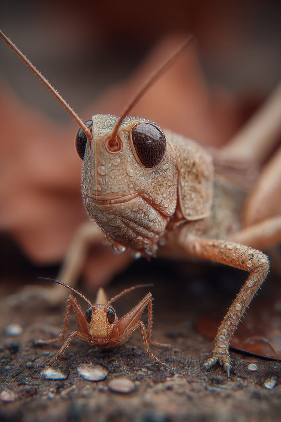 Zwei Grillen Makroaufnahme Wassertropfen Textur Natur | Insekten und Amphibien | Tiere