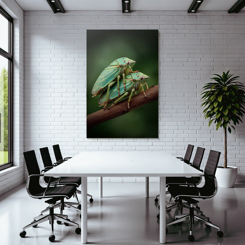 Zwei Grüne Zikaden Am Zweig