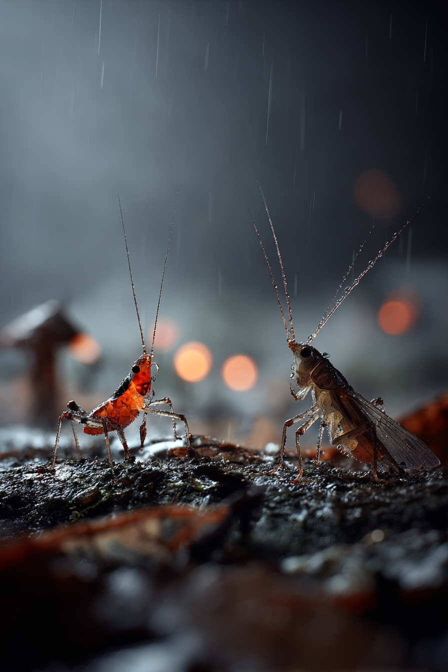 Zwei Insekten Auf Regennasser Oberfläche | Insekten und Amphibien | Tiere