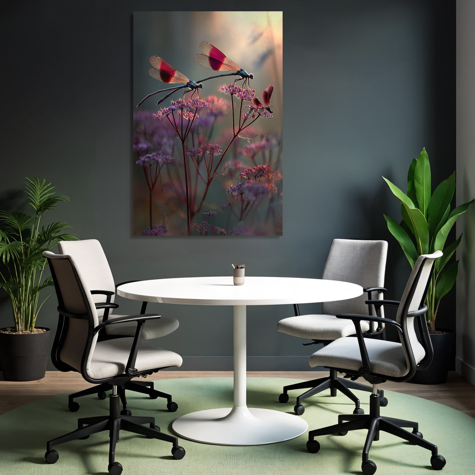 Zwei Libellen Auf Zarten Blumen Im Traumhaften Hintergrund