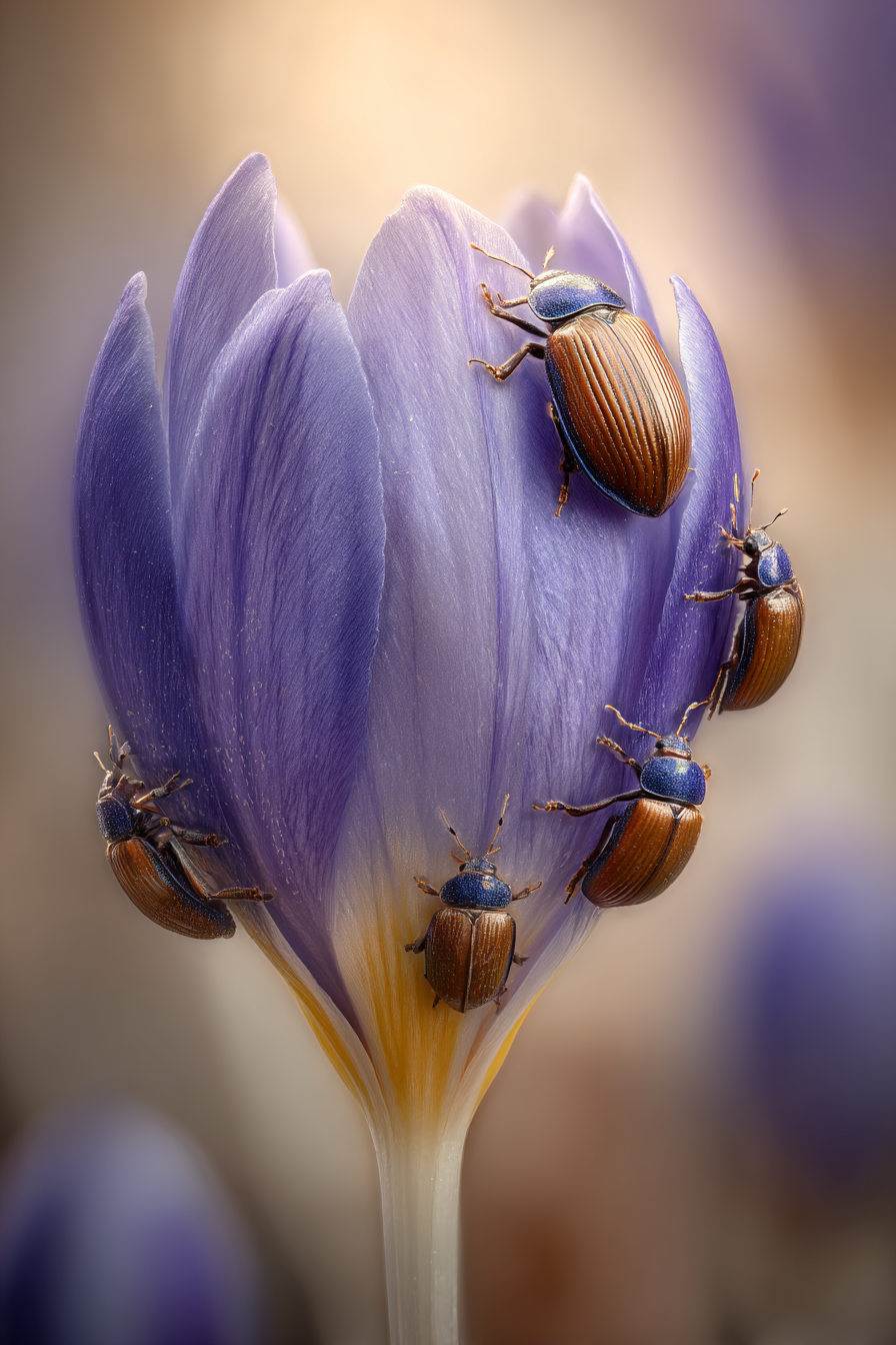 Mehrere Käfer Auf Einer Lila Blume Nahaufnahme | Insekten und Amphibien | Tiere