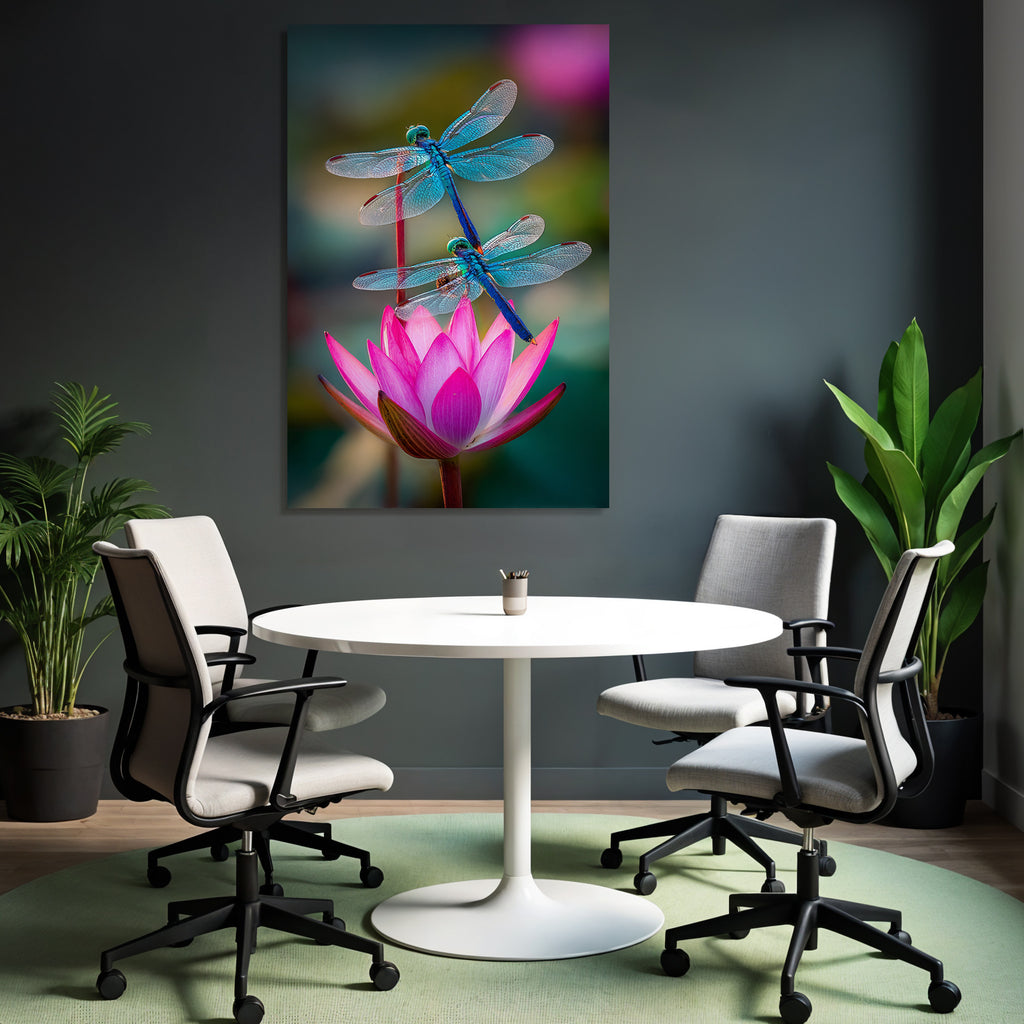 Zwei Libellen Auf Einer Pinken Lotusblume