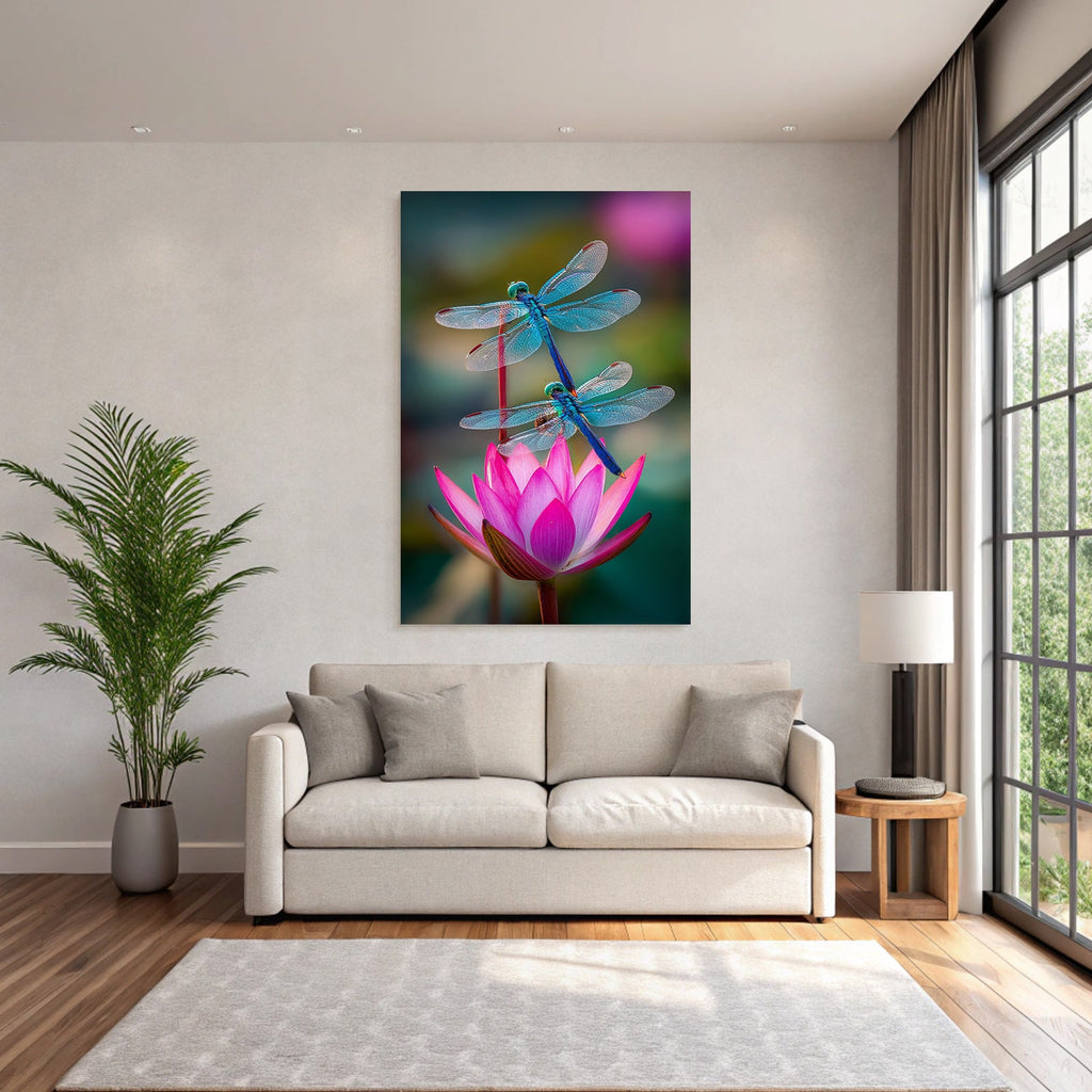 Zwei Libellen Auf Einer Pinken Lotusblume