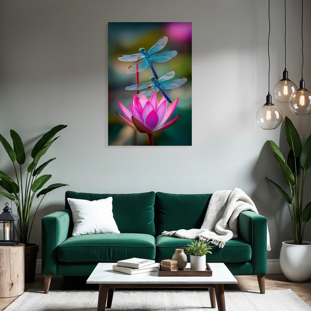 Zwei Libellen Auf Einer Pinken Lotusblume