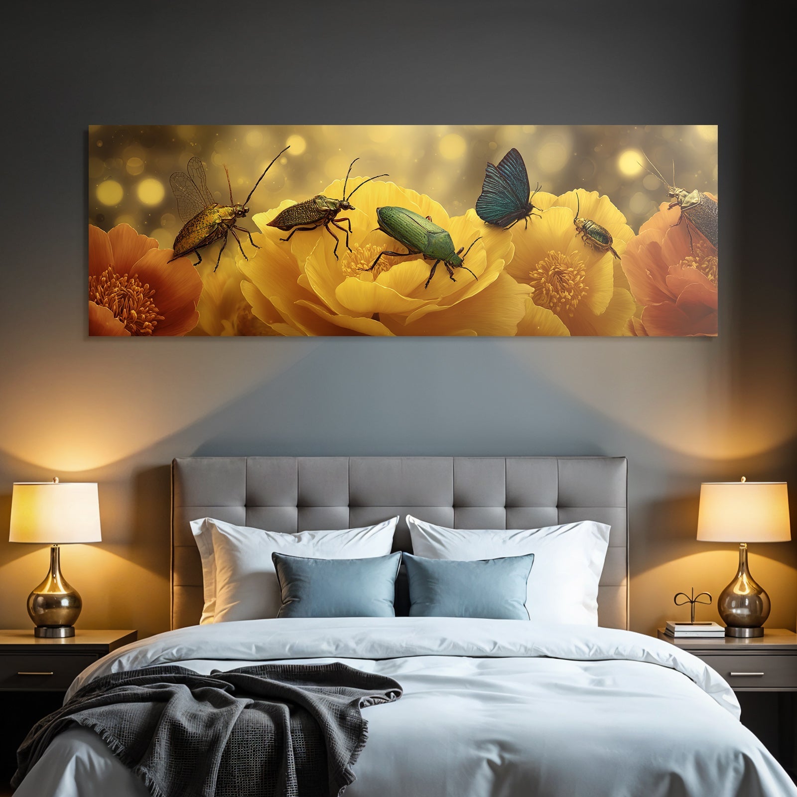 Bunte Insekten Käfer Und Schmetterling Auf Grossen Blumen