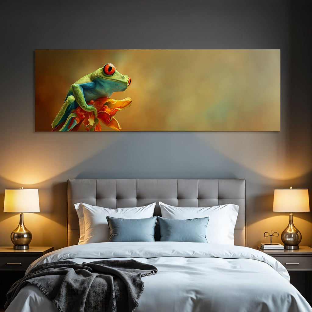 Bunter Baumfrosch Mit Grüner Haut Und Rote Augen Auf Blume