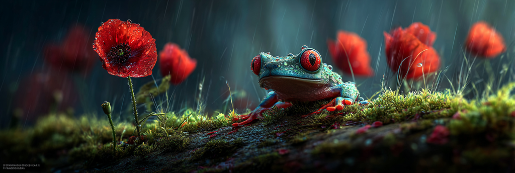Bunter Frosch Zwischen Roten Mohnblumen Im Regen | Insekten und Amphibien | Tiere