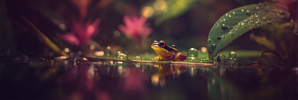 Bunter Frosch Auf Blatt Über Wasser Mit Tropfen Im Regenwald | Insekten und Amphibien | Tiere