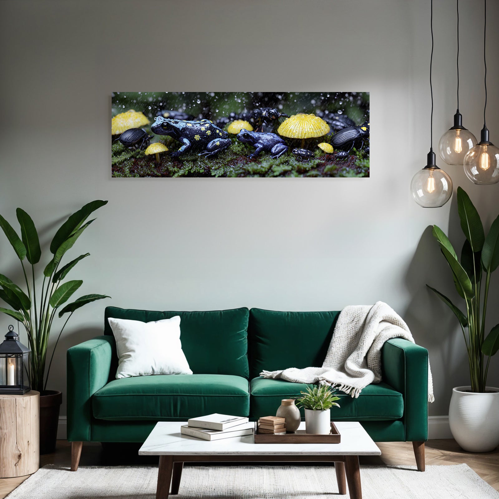 Farbenfrohe Frosche Käfer Im Regenwald Mit Gelben Pilzen