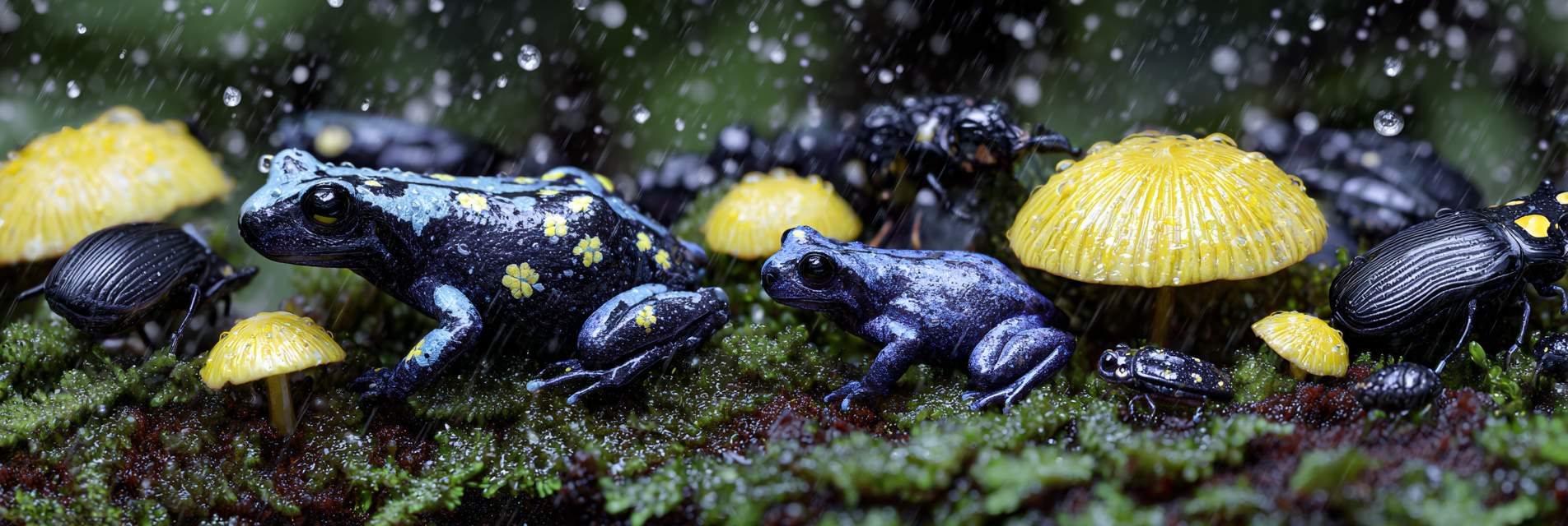 Farbenfrohe Frosche Käfer Im Regenwald Mit Gelben Pilzen | Insekten und Amphibien | Tiere