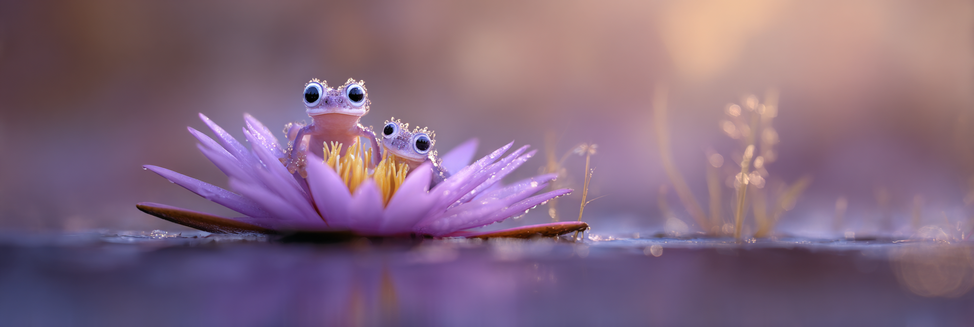 Friedliche Frösche Auf Lila Wasserlilie | Insekten und Amphibien | Tiere