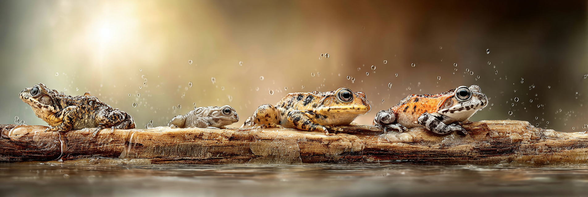 Frösche Auf Einem Stamm Im Wasser Mit Spritzern Und Blasen | Insekten und Amphibien | Tiere