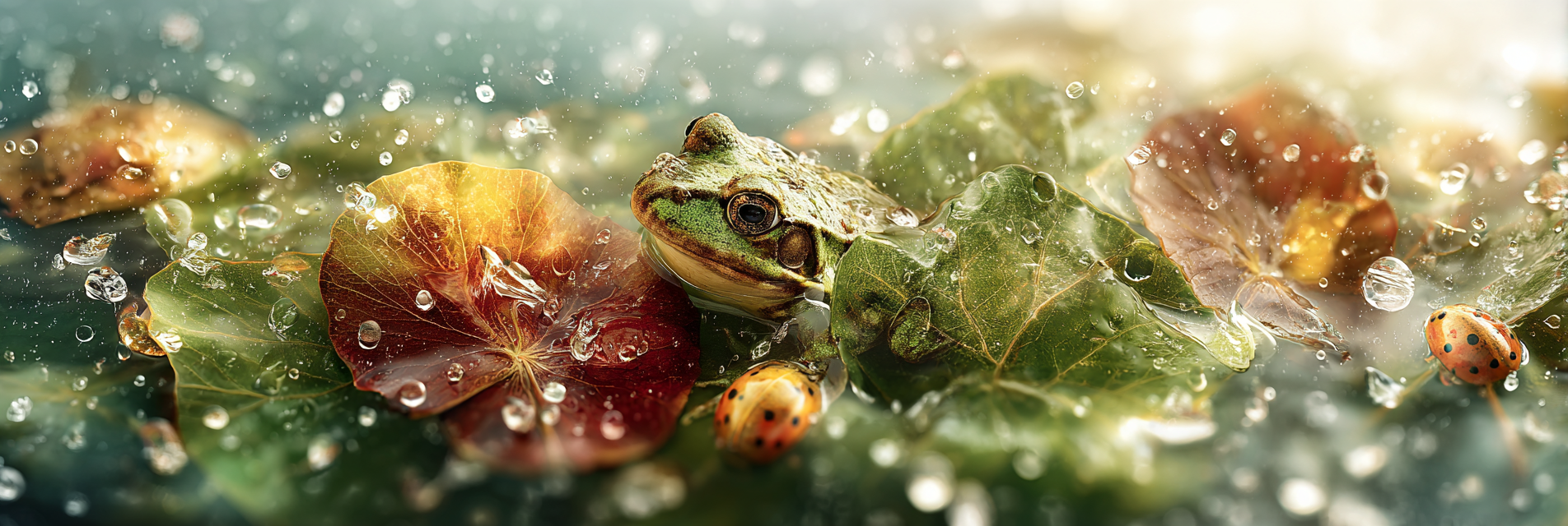 Frosch Auf Nassen Blattern Im Feuchtgebiet | Insekten und Amphibien | Tiere