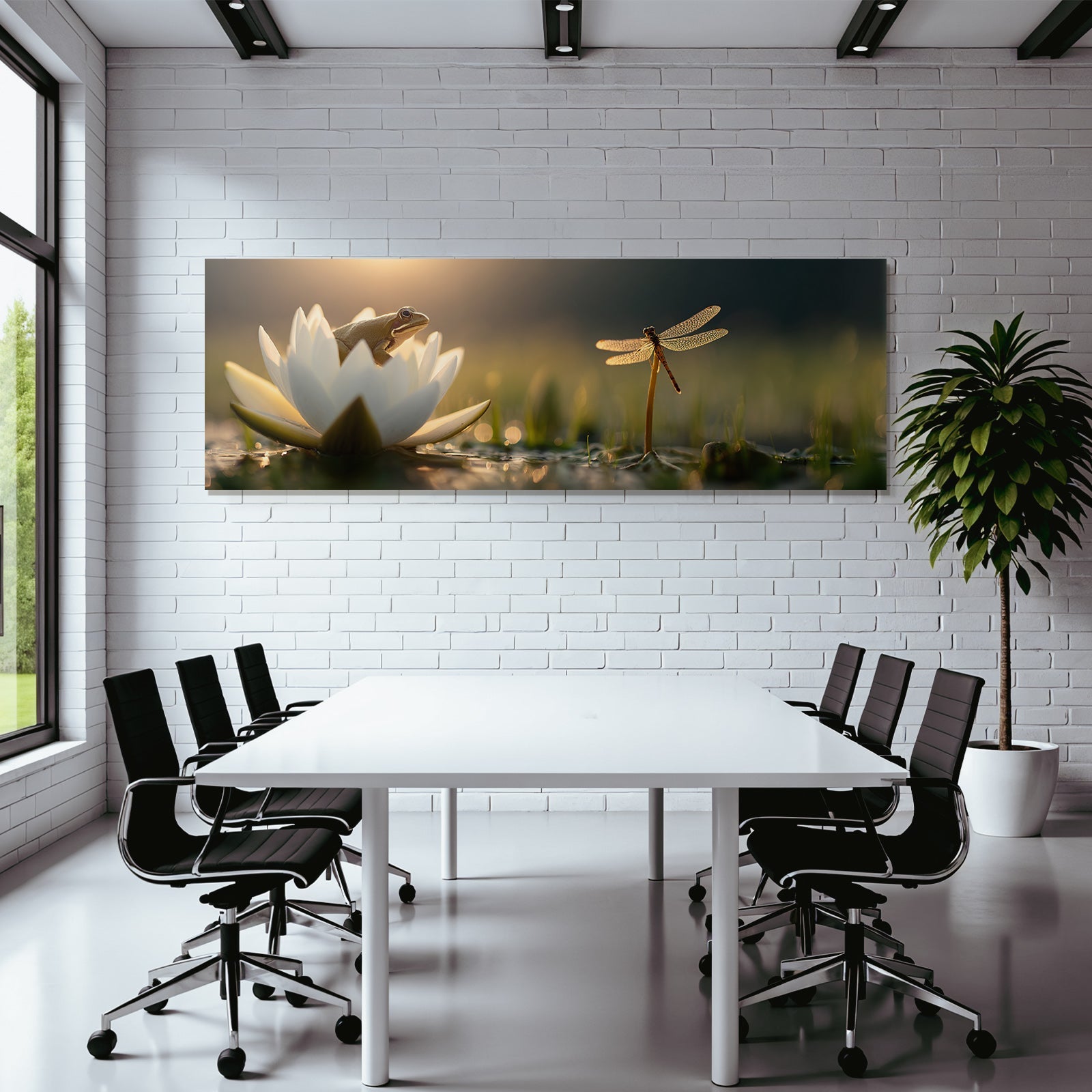 Frosch Auf Weisser Lotusblume Mit Drachenfliege