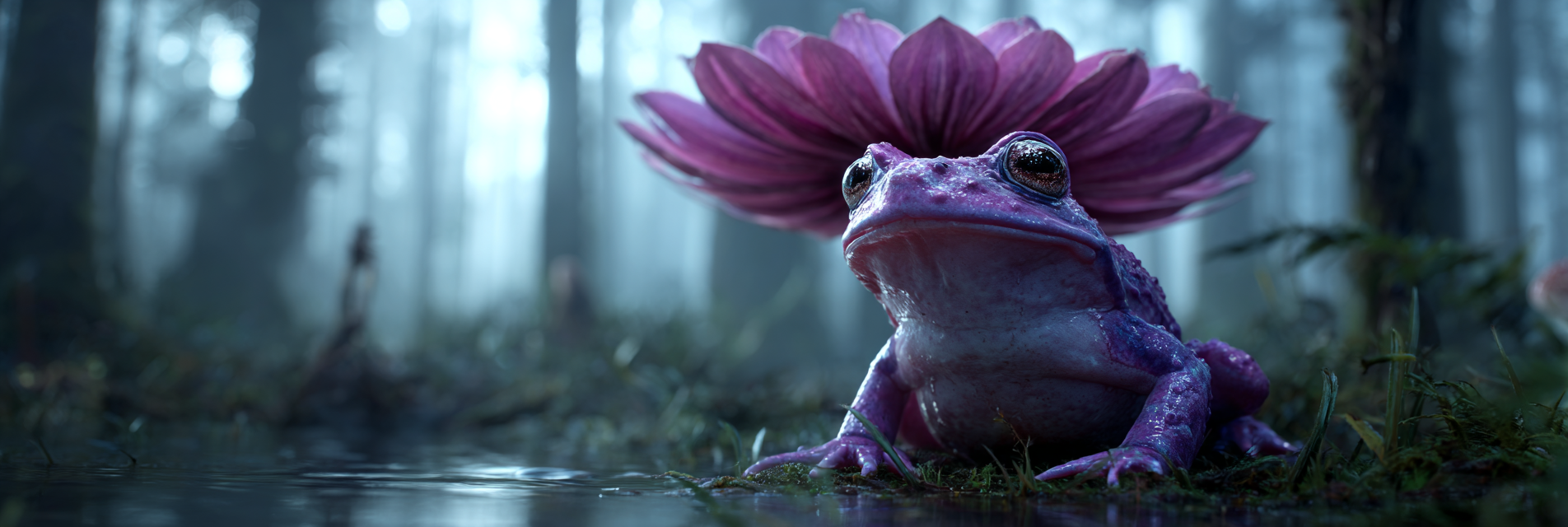 Frosch Mit Rosa Blume Auf Dem Kopf Im Nebelwald | Insekten und Amphibien | Tiere