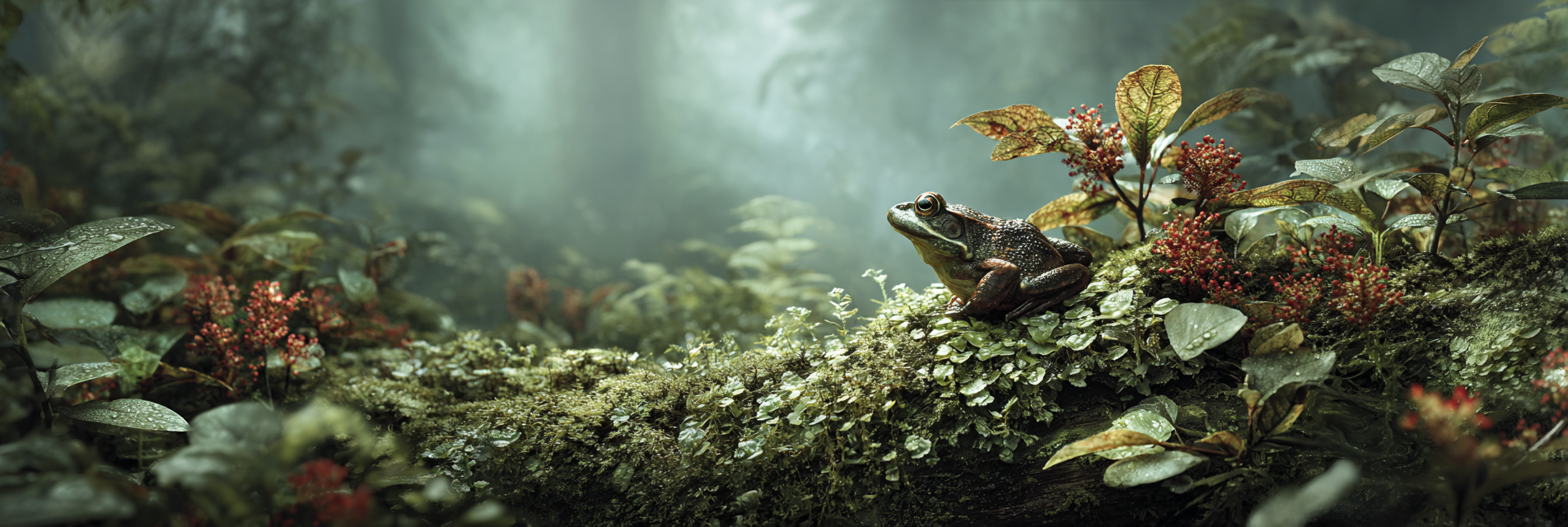 Frosch Ruht Auf Moosbewachsenem Stamm Im Friedlichen Wald | Insekten und Amphibien | Tiere