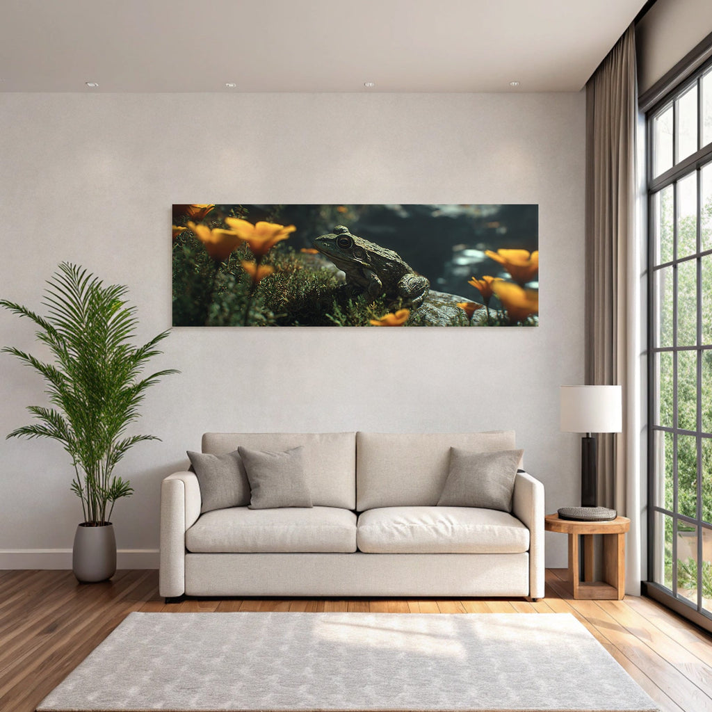 Frosch Sitzt In Hellgelben Blumen Und Üppigem Grün